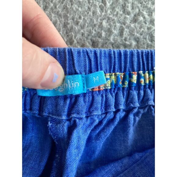 J. McLaughlin Pants Medium Linen Drawstring Straight Leg Ankle Blue Beach Boho - Picture 7 of 16